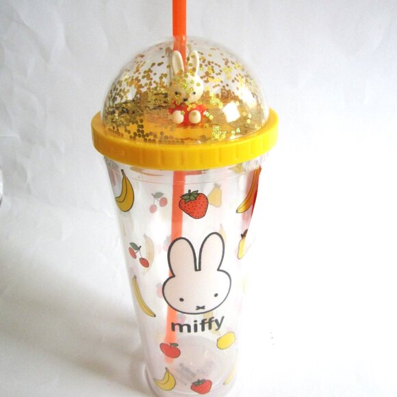 Miffy Rabbit Strawberry Banana Cherries Pear Gold Confetti Tumbler With Straw - Picture 1 of 8